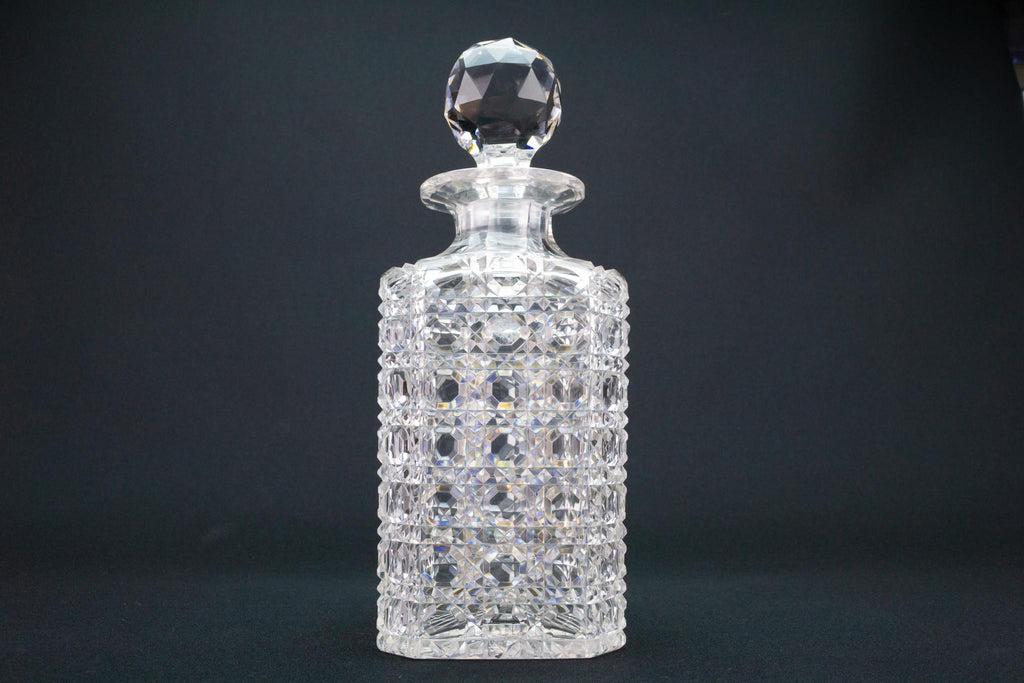 Whisky Decanter Square Cut Glass, English Early 1900s