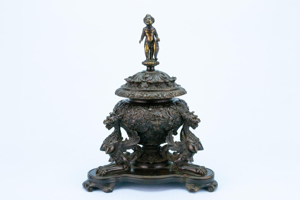 Antique Bronze Inkwell in Renaissance Revival Style