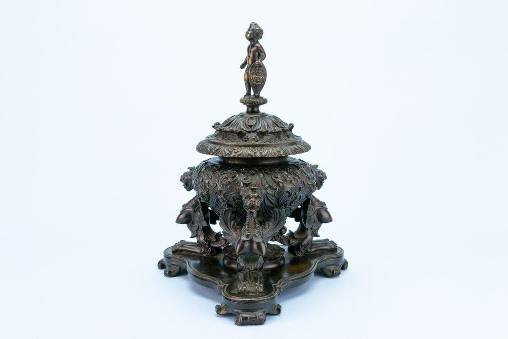 Antique Bronze Inkwell in Renaissance Revival Style