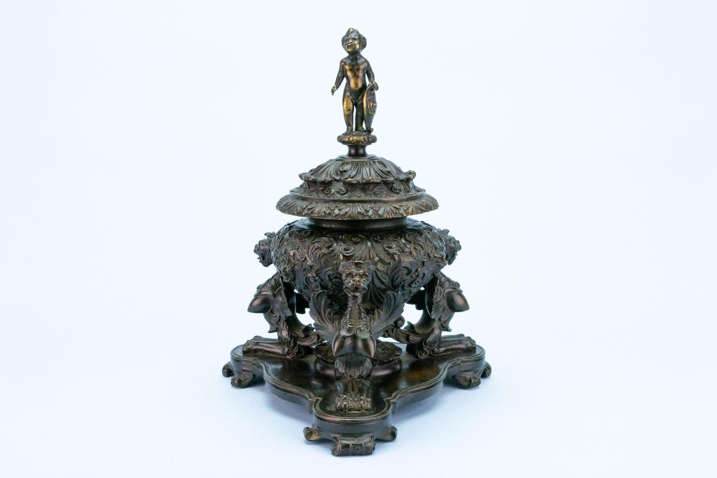 Antique Bronze Inkwell in Renaissance Revival Style