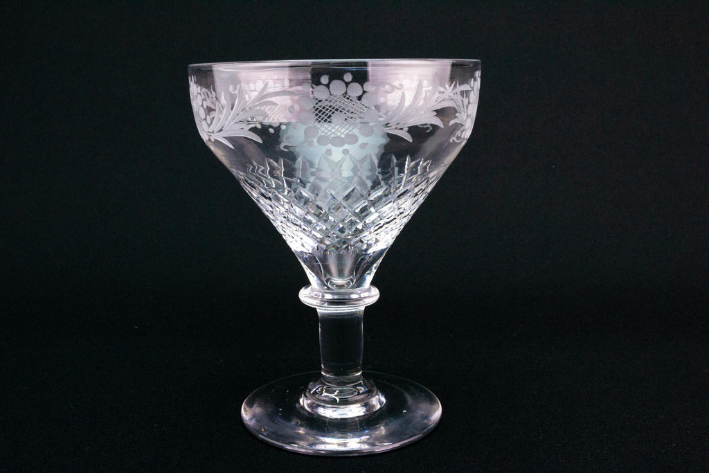 Georgian Flower Engraved Wine Glass, English Circa 1790