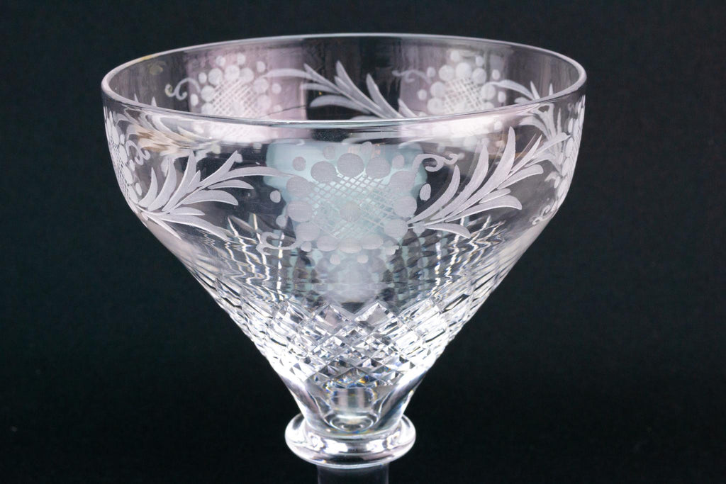 Georgian Flower Engraved Wine Glass, English Circa 1790