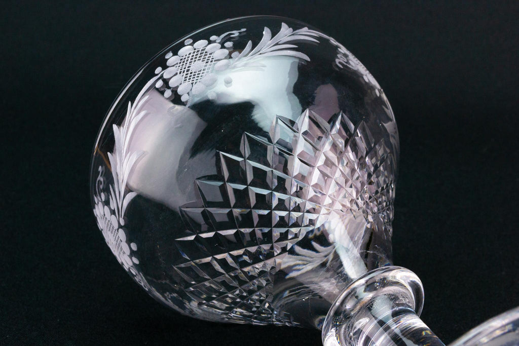 Georgian Flower Engraved Wine Glass, English Circa 1790