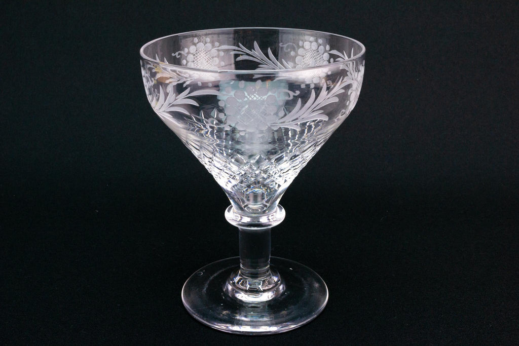 Georgian Flower Engraved Wine Glass, English Circa 1790