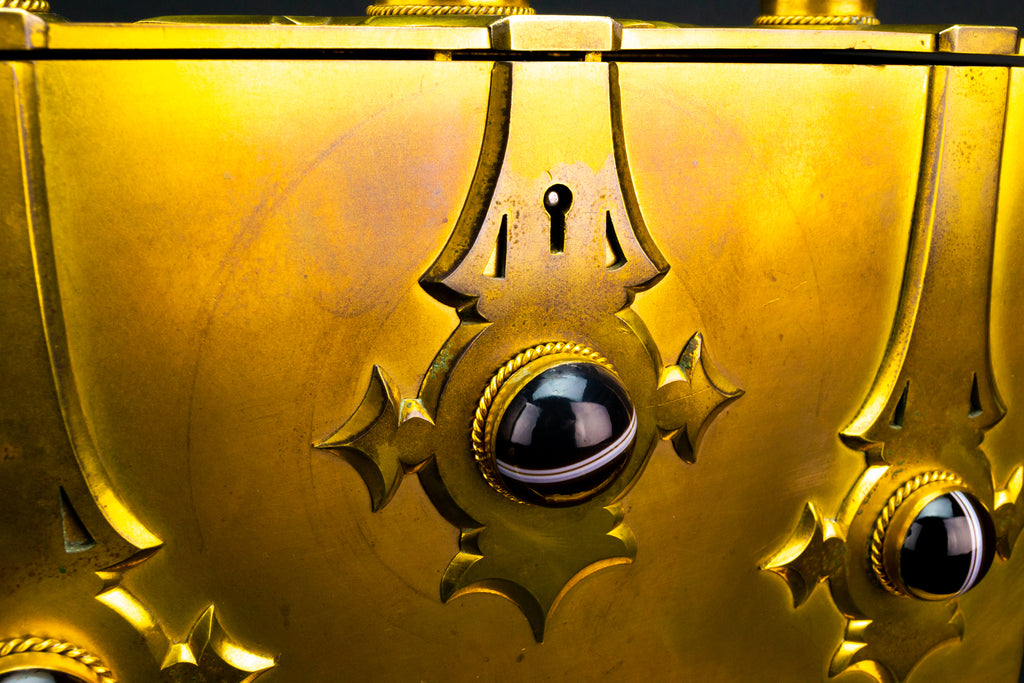 Gilded Brass & Agate Gothic Revival Box, English 1860s