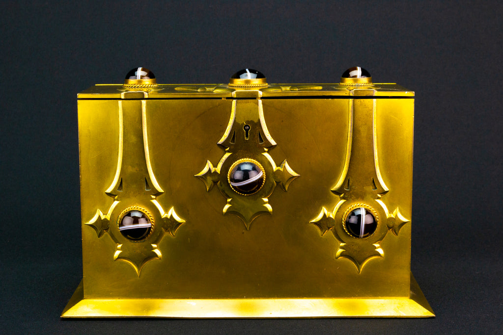 Gilded Brass & Agate Gothic Revival Box, English 1860s