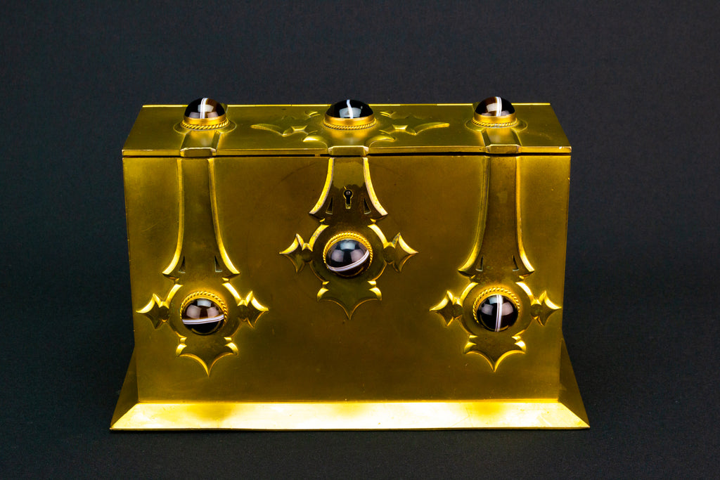 Gilded Brass & Agate Gothic Revival Box, English 1860s