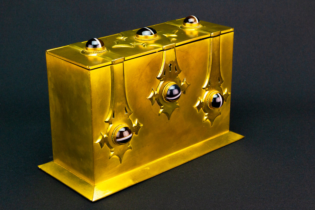 Gilded Brass & Agate Gothic Revival Box, English 1860s