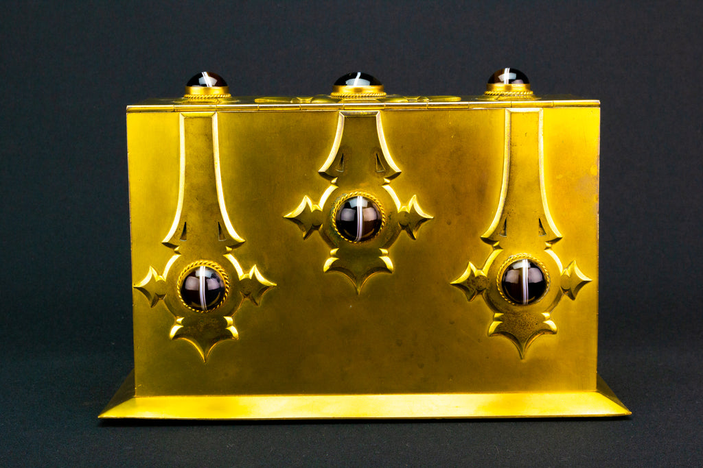 Gilded Brass & Agate Gothic Revival Box, English 1860s