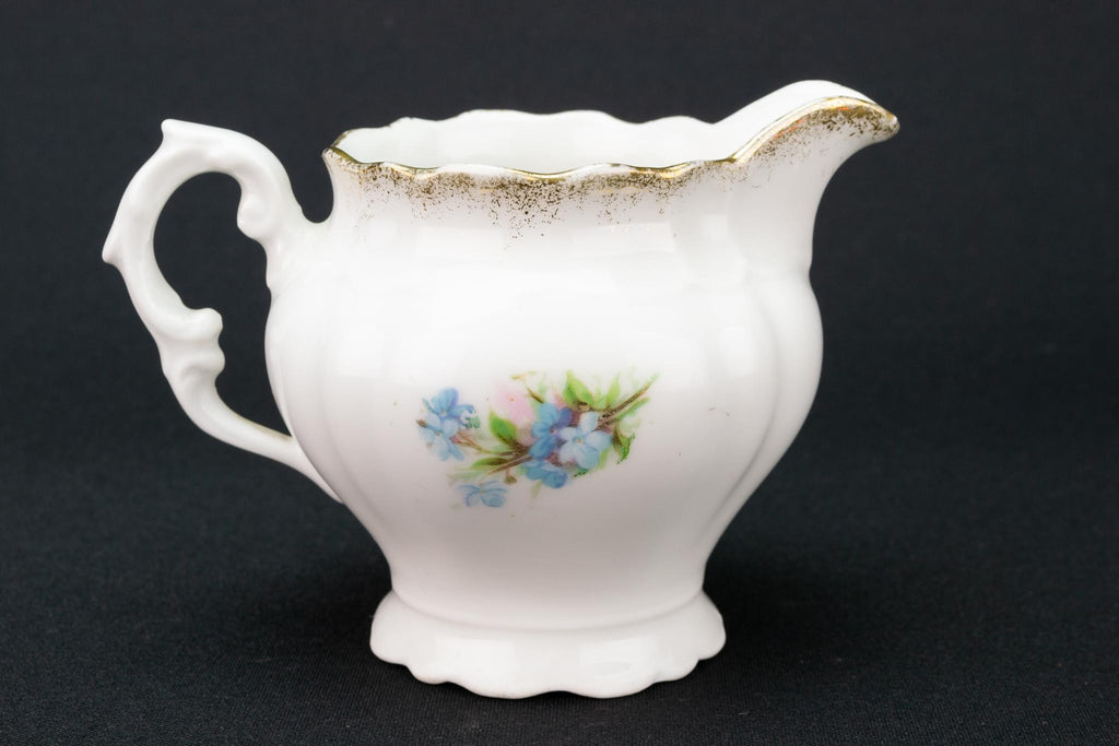 Floral Blue Milk and Sugar Set, English 1910s