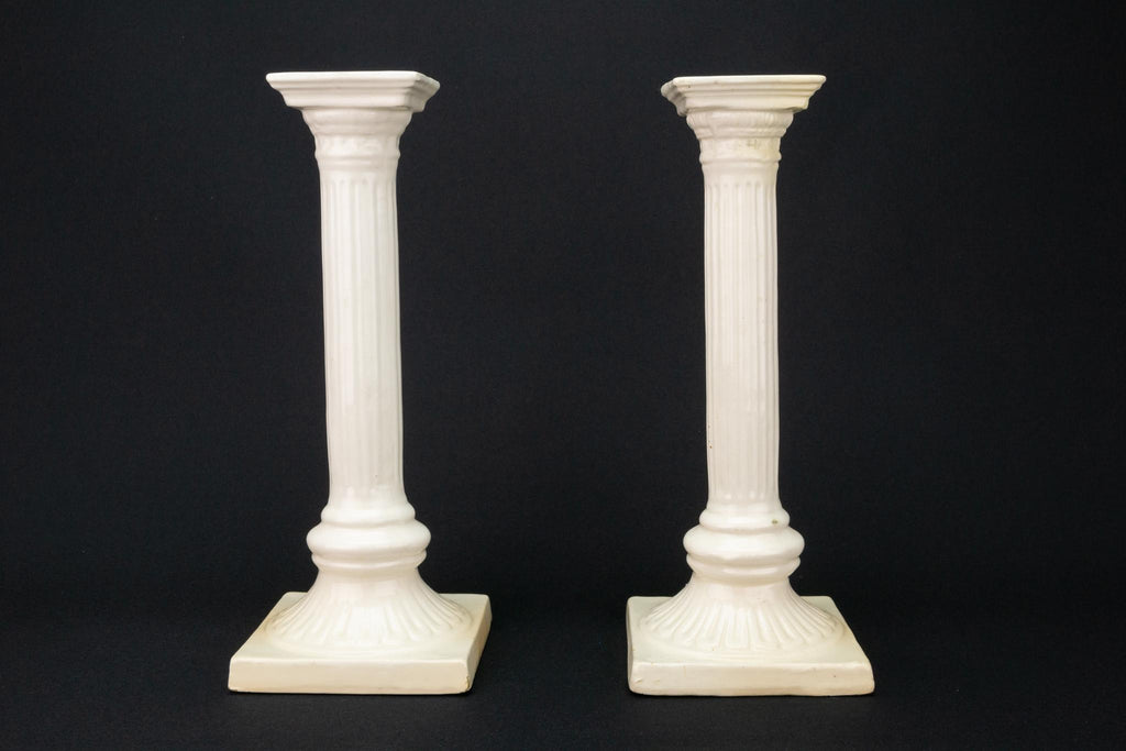 White Ceramic Candlesticks, English 19th Century