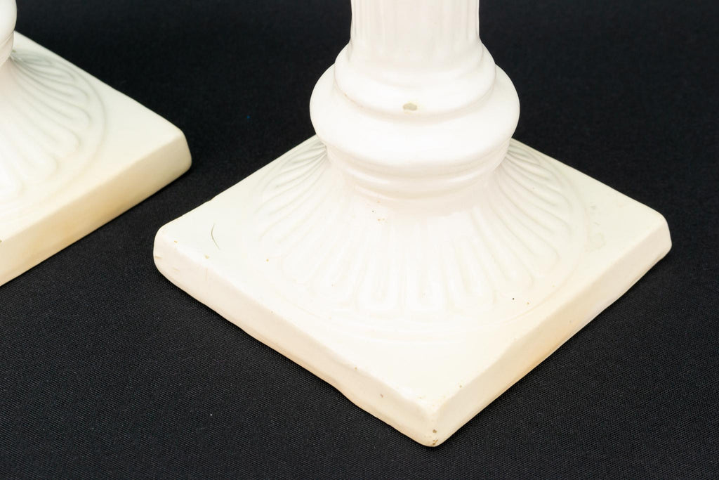 White Ceramic Candlesticks, English 19th Century