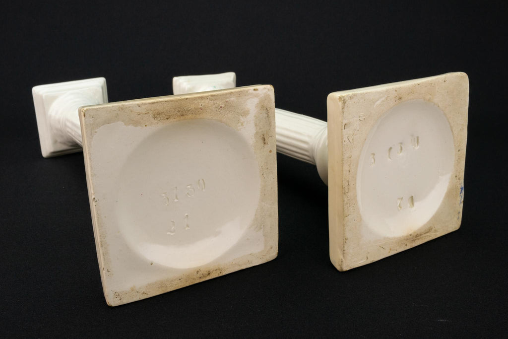 White Ceramic Candlesticks, English 19th Century
