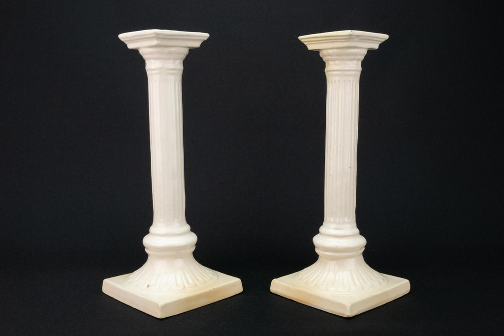 White Ceramic Candlesticks, English 19th Century