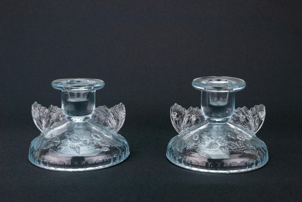 Two Art Deco Glass Candlesticks, English 1930s