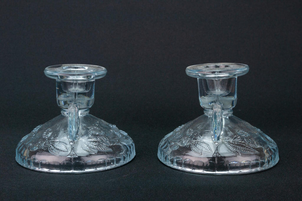 Two Art Deco Glass Candlesticks, English 1930s