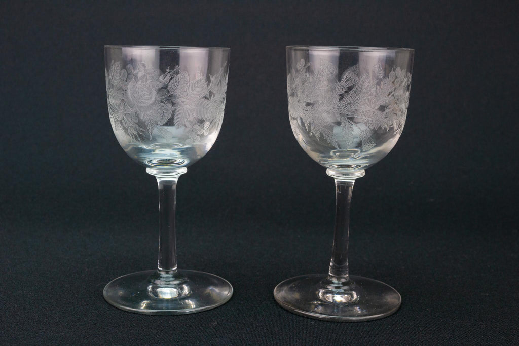 Two Rose Thistle and Shamrock Port Glasses