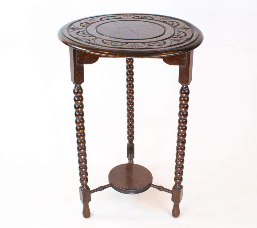 Solid Oak Small Table on Bobbin Legs, English early 1900s