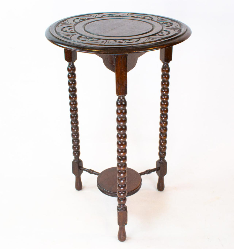 Solid Oak Small Table on Bobbin Legs, English early 1900s