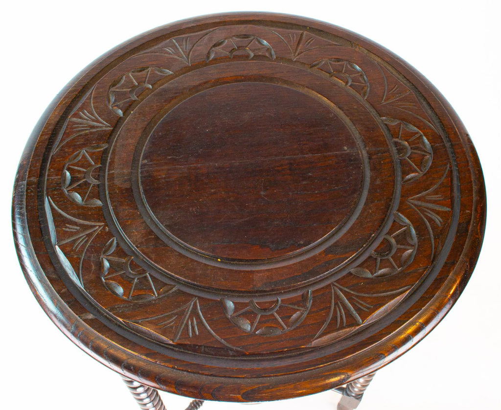 Solid Oak Small Table on Bobbin Legs, English early 1900s