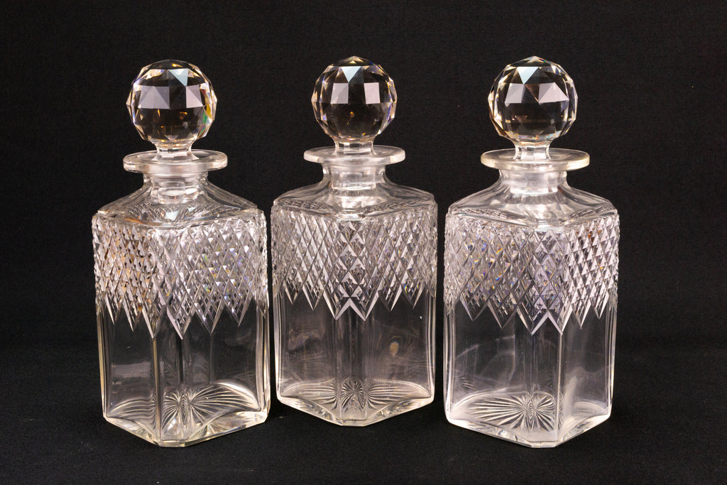 3 Decanters Tantalus, English 19th Century