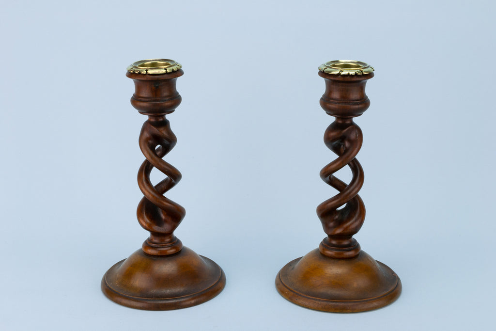 2 Walnut Arts & Crafts Candlestick, English 1880s