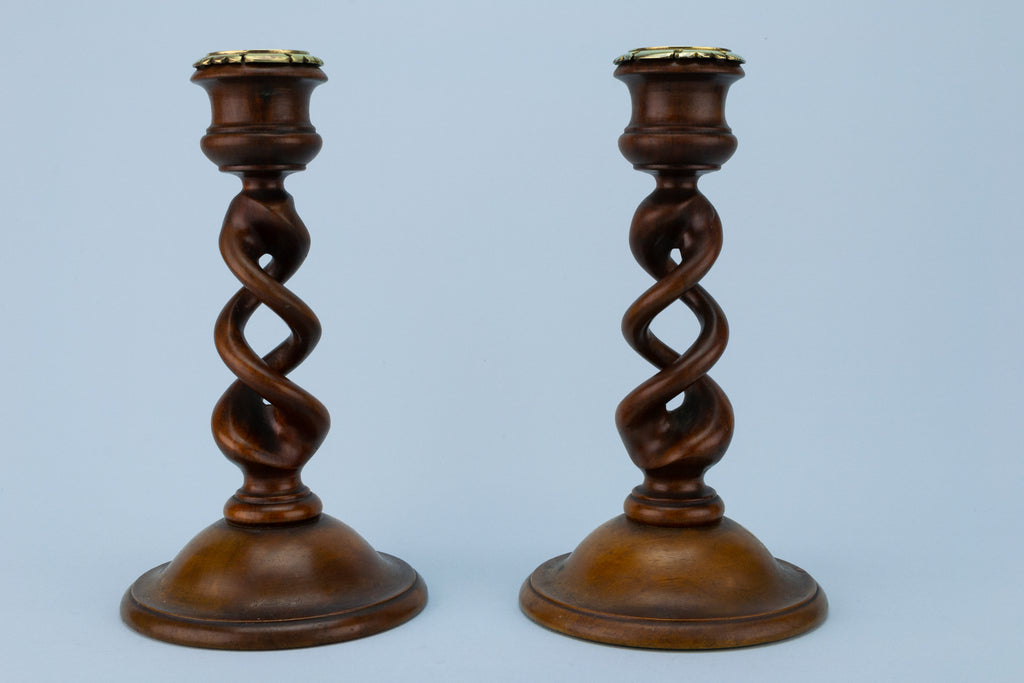 2 Walnut Arts & Crafts Candlestick, English 1880s