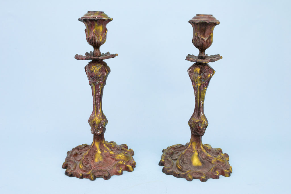 Cast Brass Candlesticks with Grapes Decor