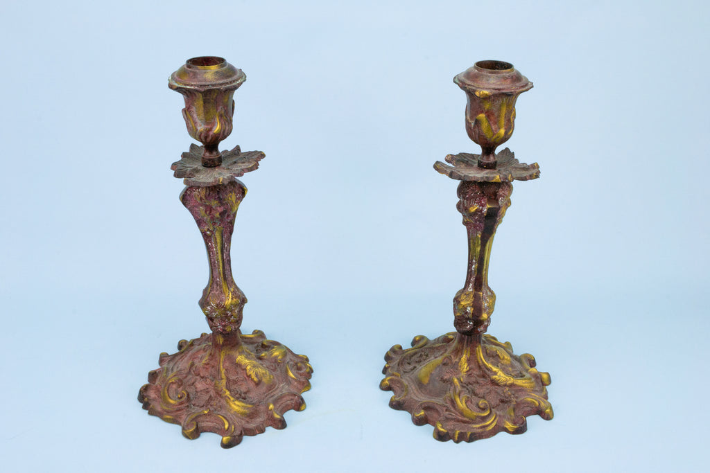 Cast Brass Candlesticks with Grapes Decor
