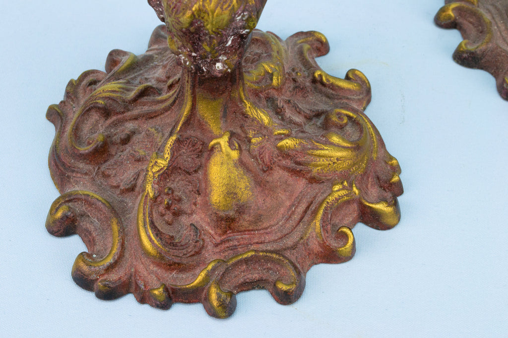Cast Brass Candlesticks with Grapes Decor