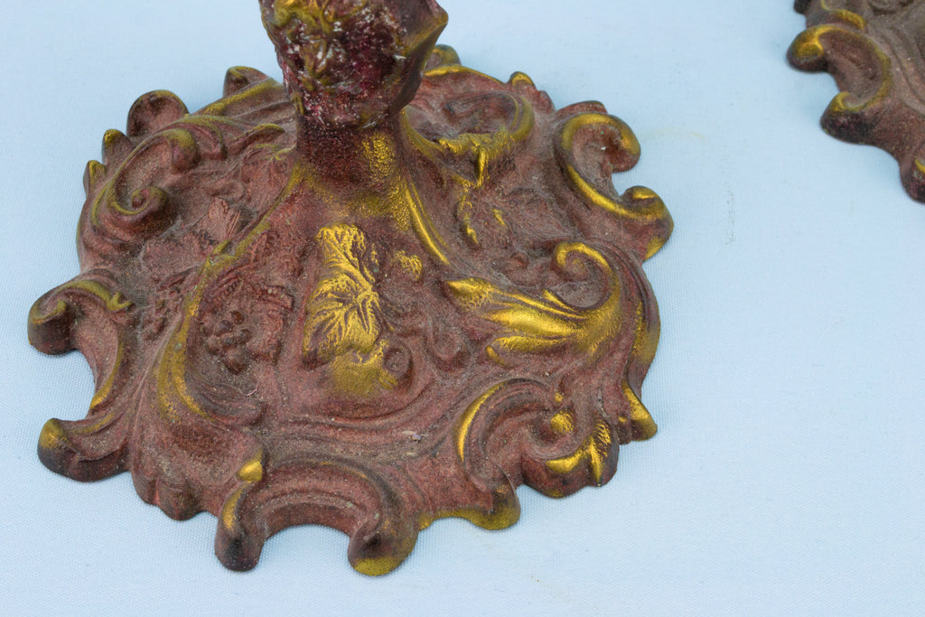 Cast Brass Candlesticks with Grapes Decor