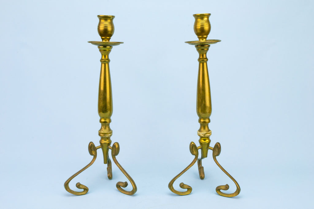 Art Nouveau Brass Candlesticks English Early 1900s