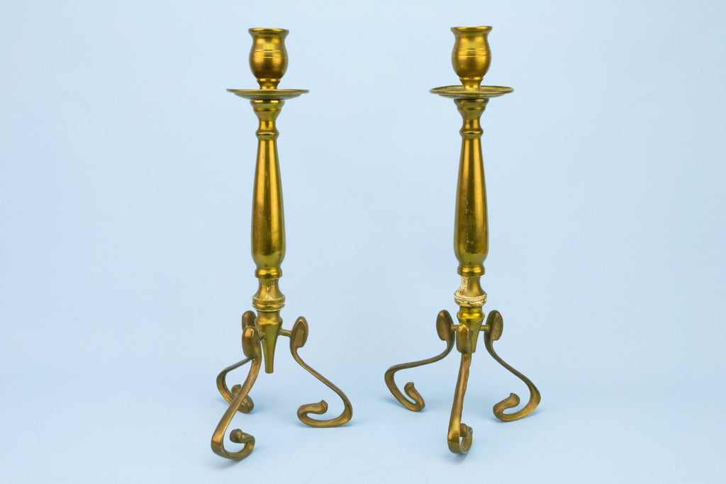 Art Nouveau Brass Candlesticks English Early 1900s