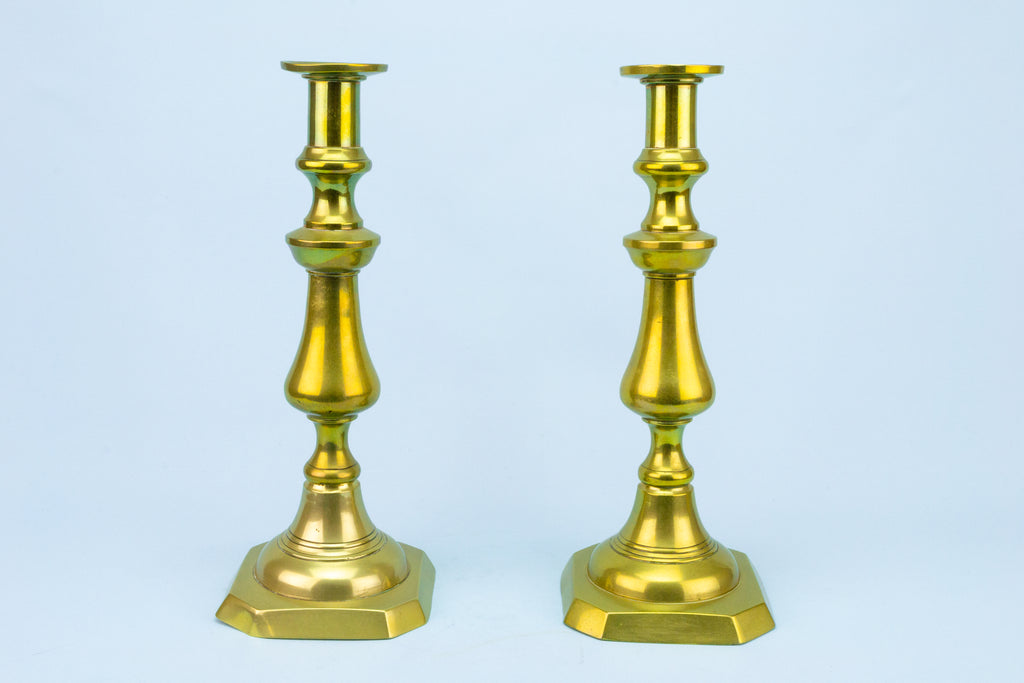 Tall Brass Candlesticks English 19th Century