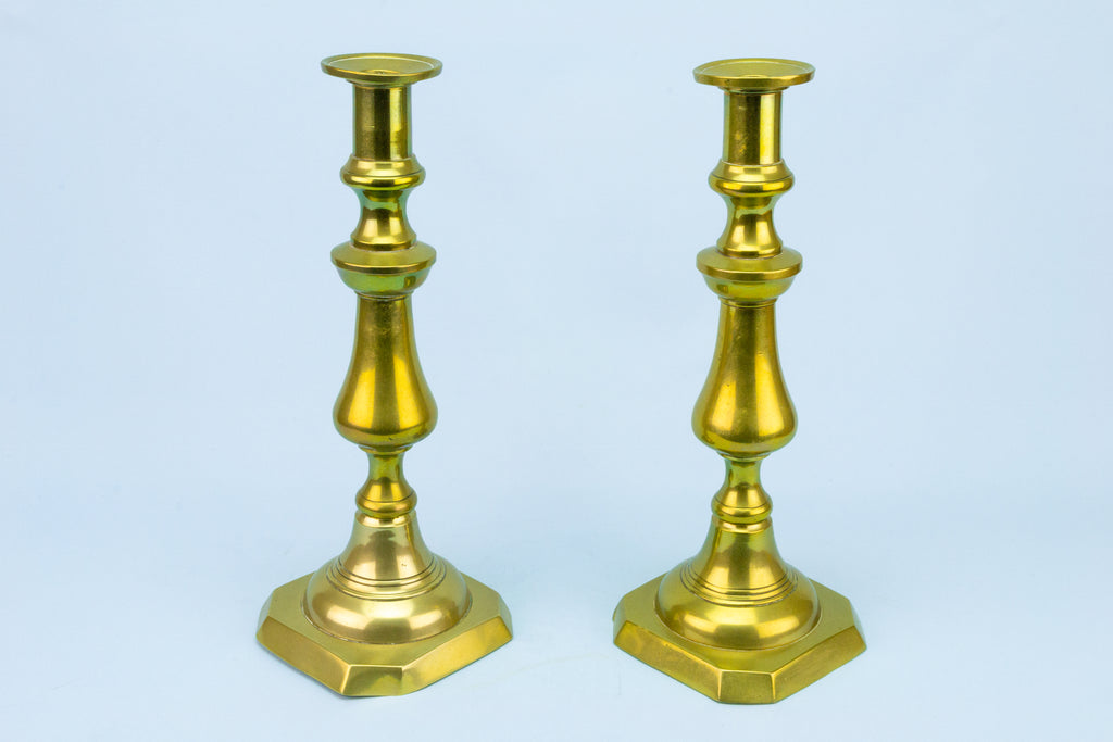 Tall Brass Candlesticks English 19th Century