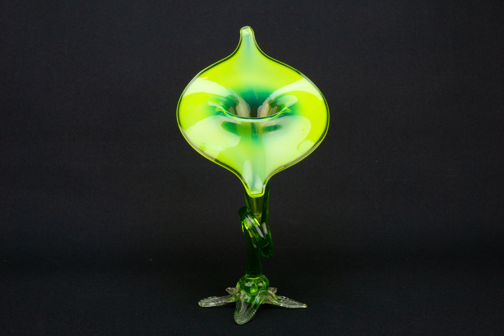 Art Nouveau Jack in Pulpit Vase in Vaseline Glass