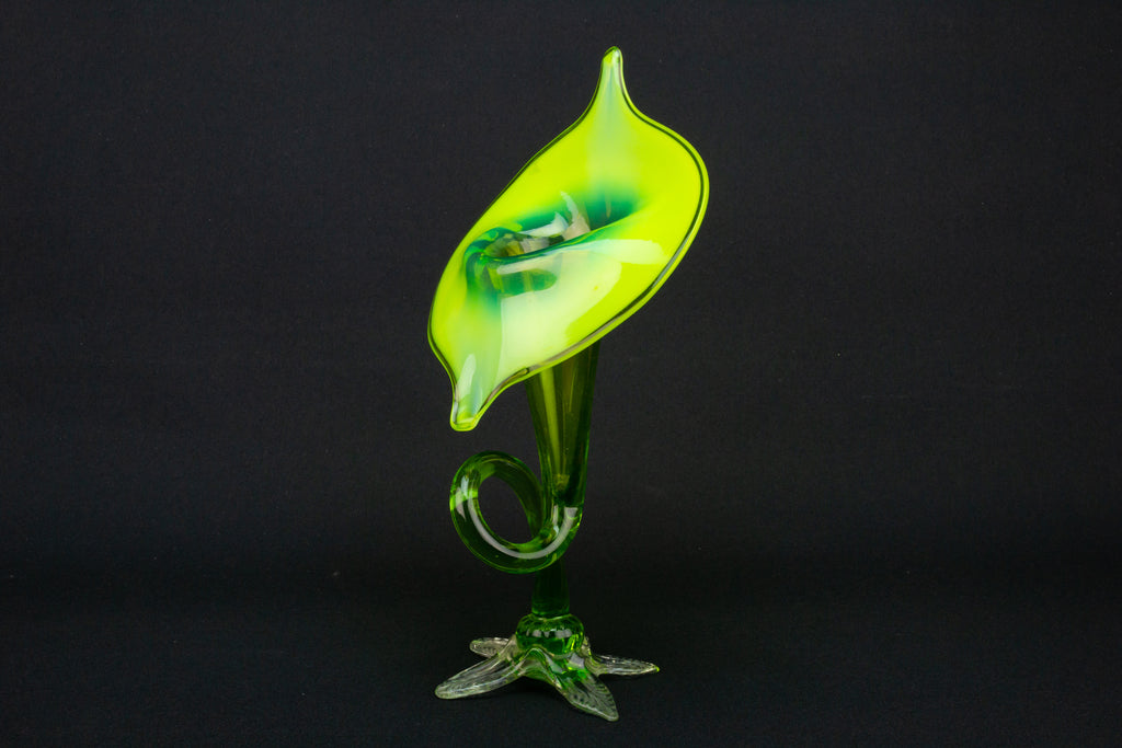 Art Nouveau Jack in Pulpit Vase in Vaseline Glass