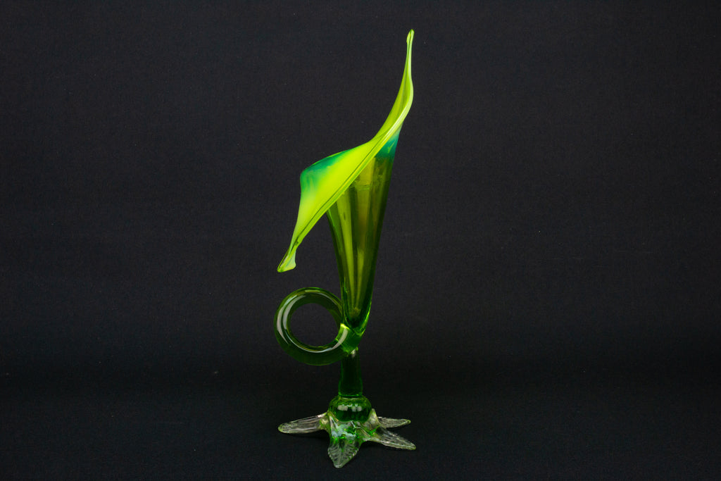 Art Nouveau Jack in Pulpit Vase in Vaseline Glass