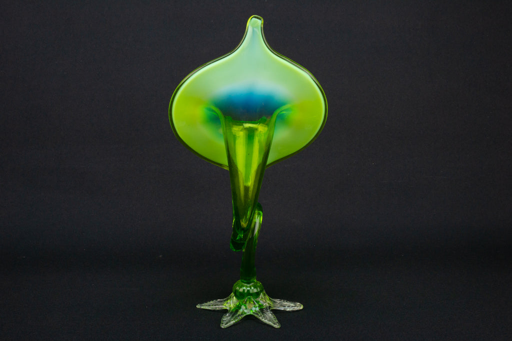 Art Nouveau Jack in Pulpit Vase in Vaseline Glass