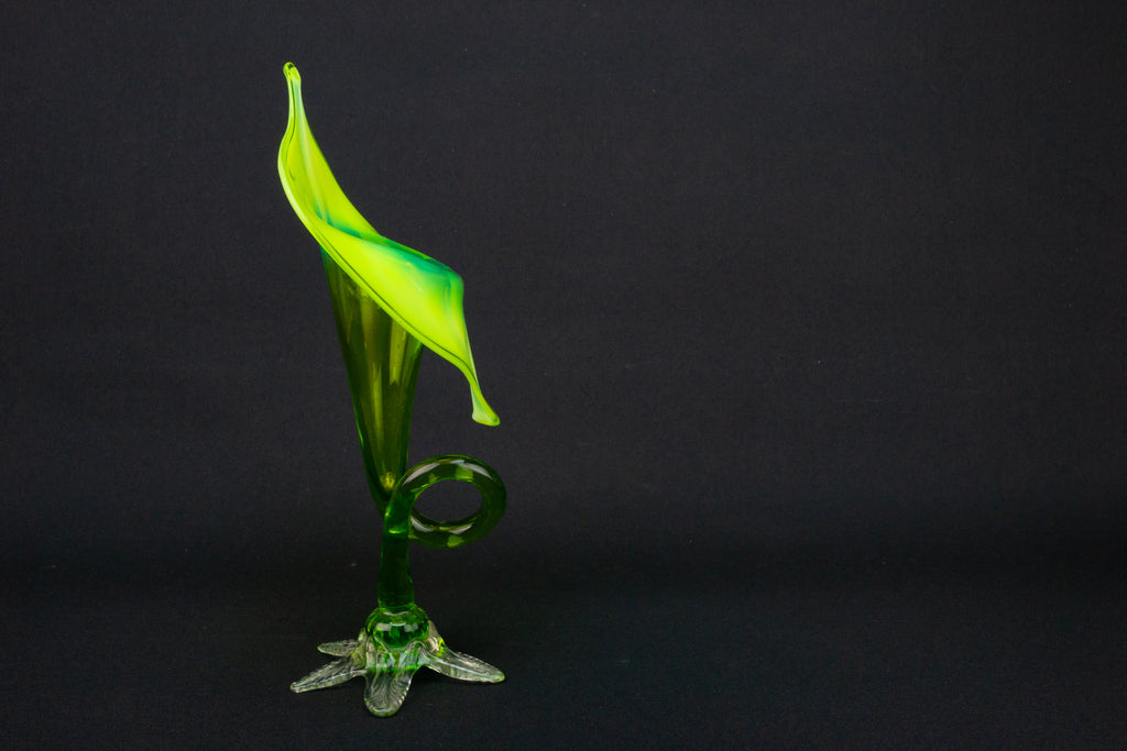 Art Nouveau Jack in Pulpit Vase in Vaseline Glass