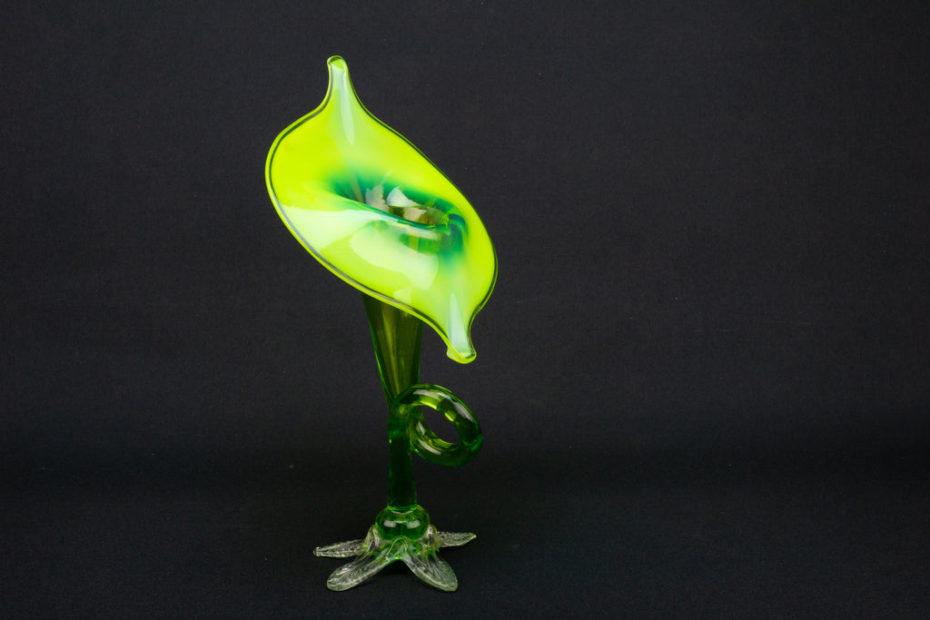 Art Nouveau Jack in Pulpit Vase in Vaseline Glass