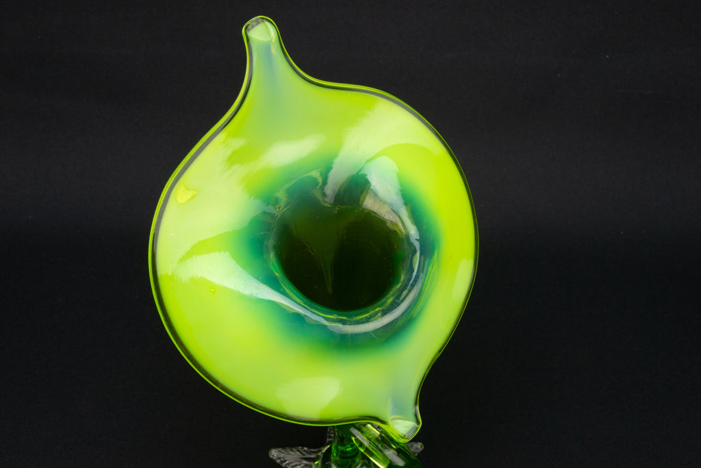 Art Nouveau Jack in Pulpit Vase in Vaseline Glass