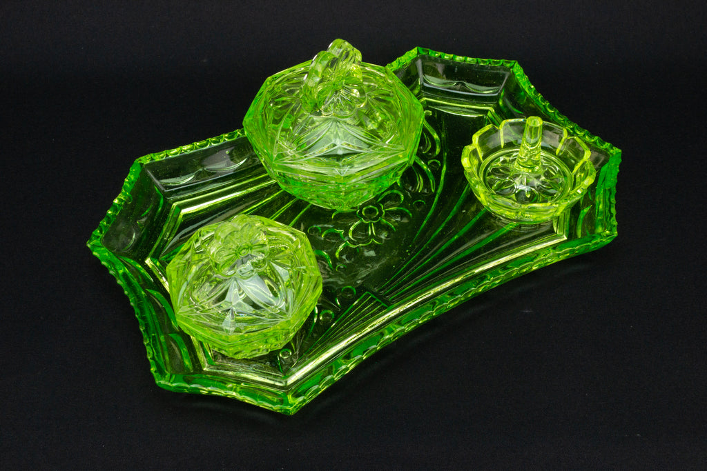 Green Glass Dressing Table Set Art Deco