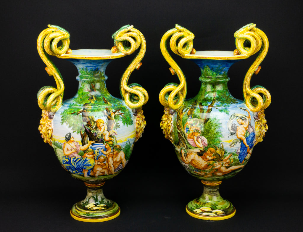 Pair of Italian Maiolica Vases by Minghetti