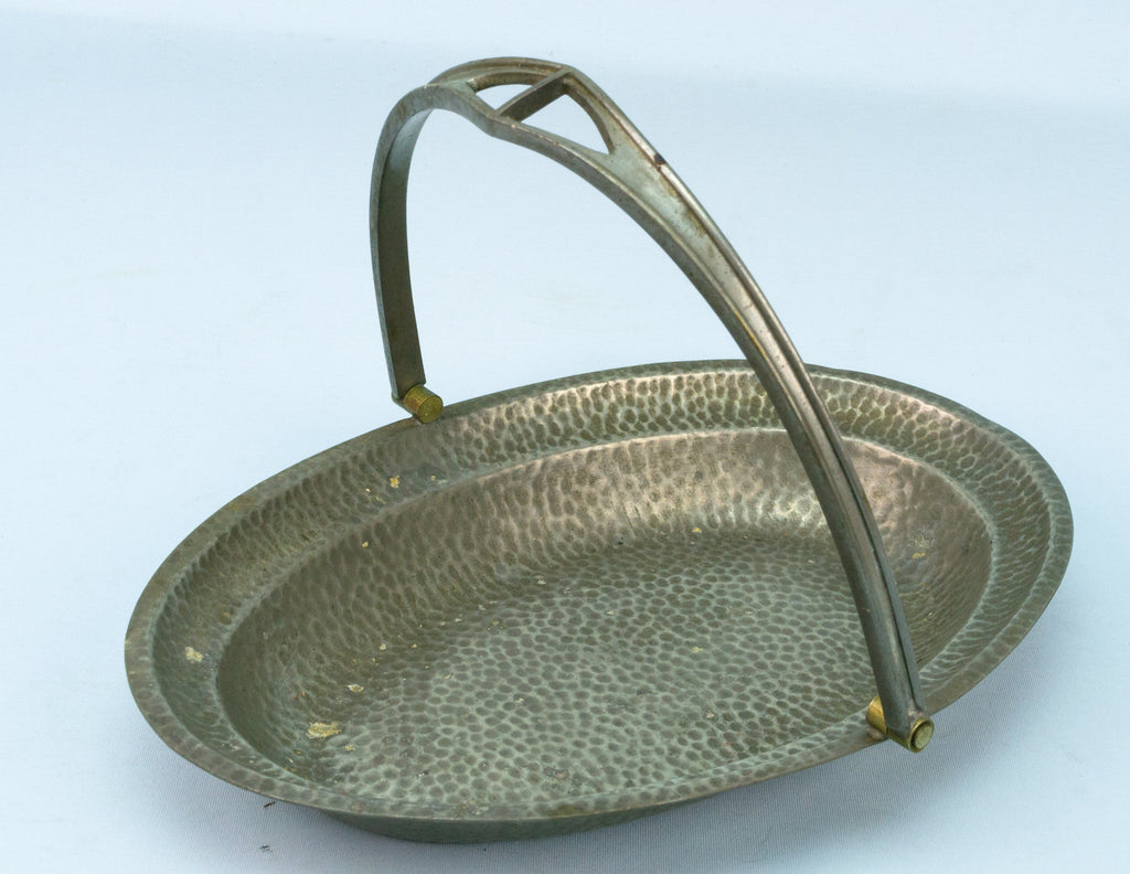 Arts & Crafts Hammered Pewter Basket Early 1900s