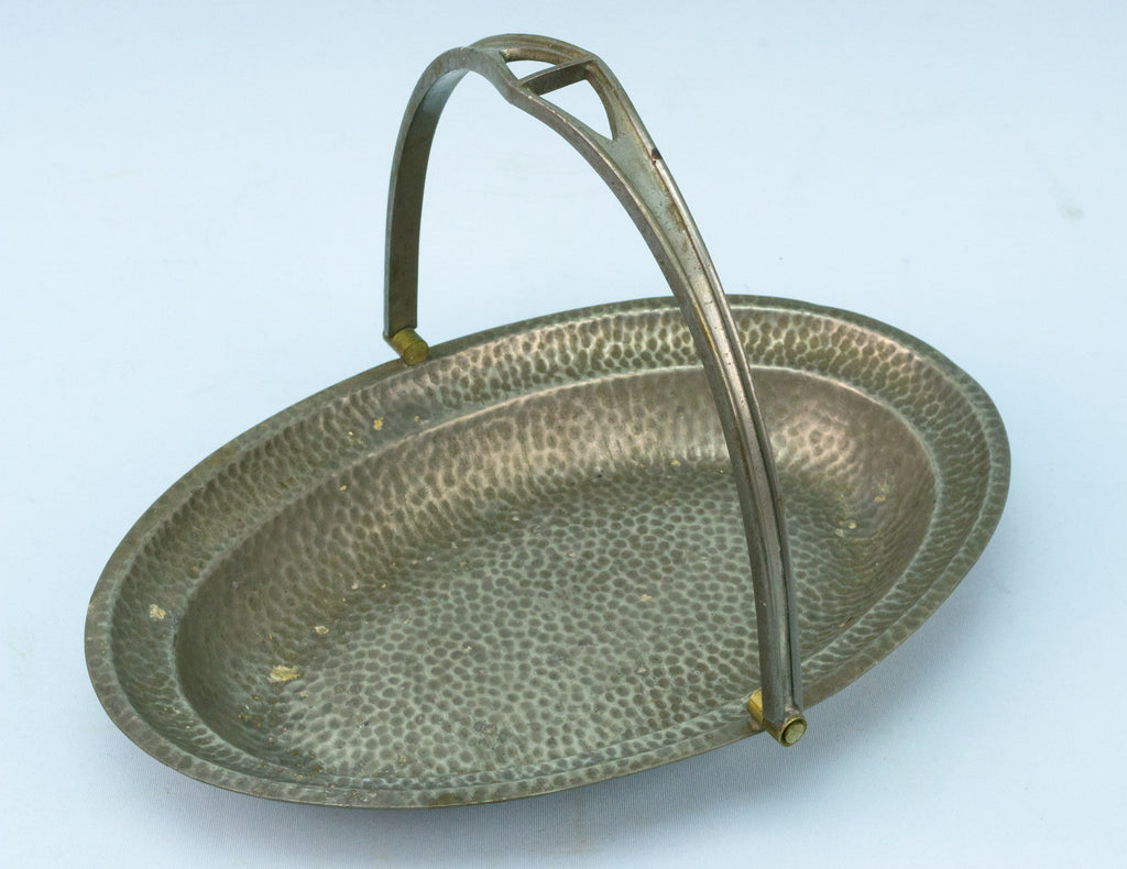 Arts & Crafts Hammered Pewter Basket Early 1900s