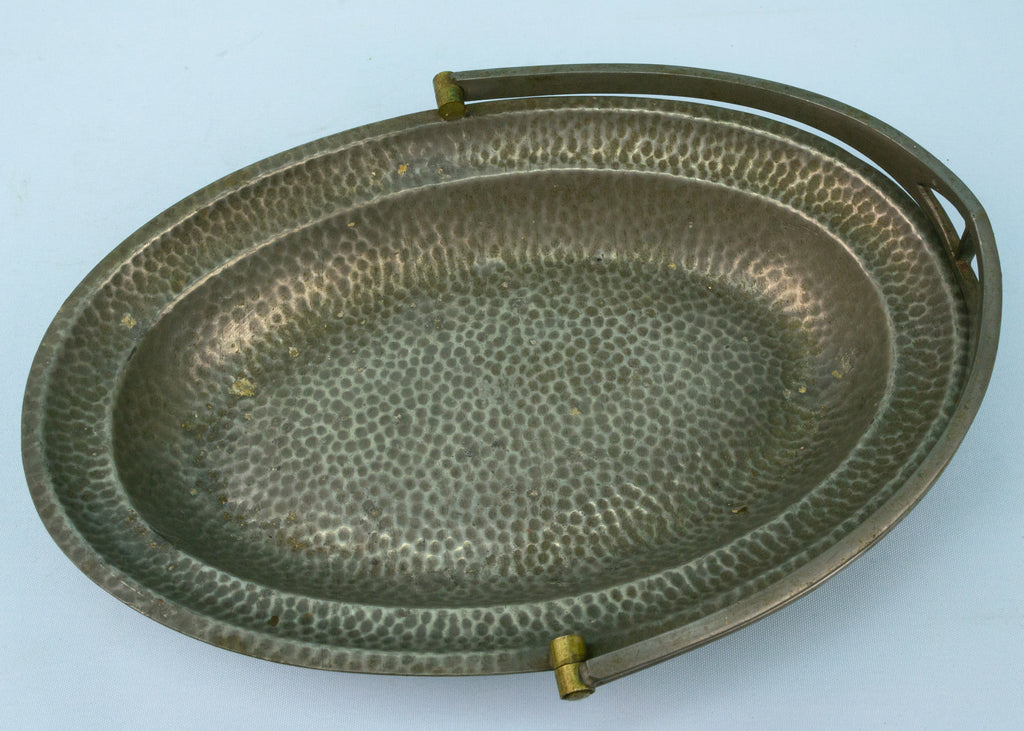 Arts & Crafts Hammered Pewter Basket Early 1900s