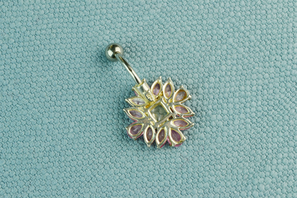 Belly Ring in Sterling Silver with Pink CZ Flwer