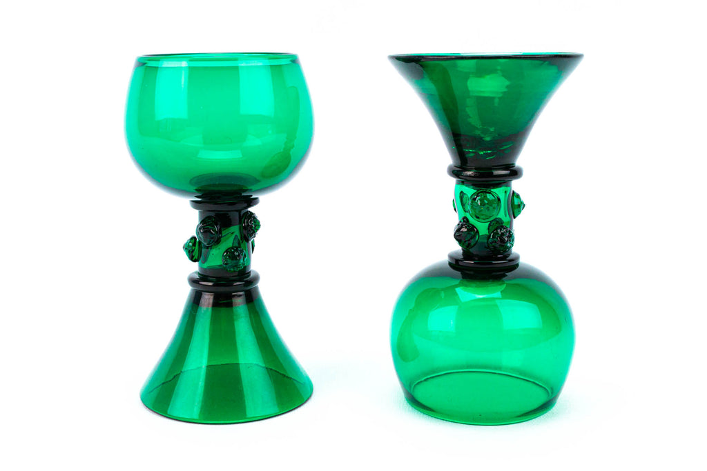 2 Dark Green Wine Glasses, 19th Century