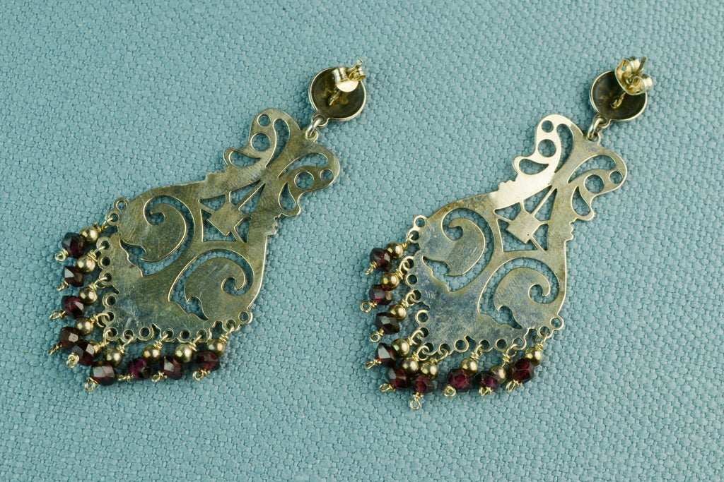 Earrings Silver & Ruby Gem Pendants, Iberian